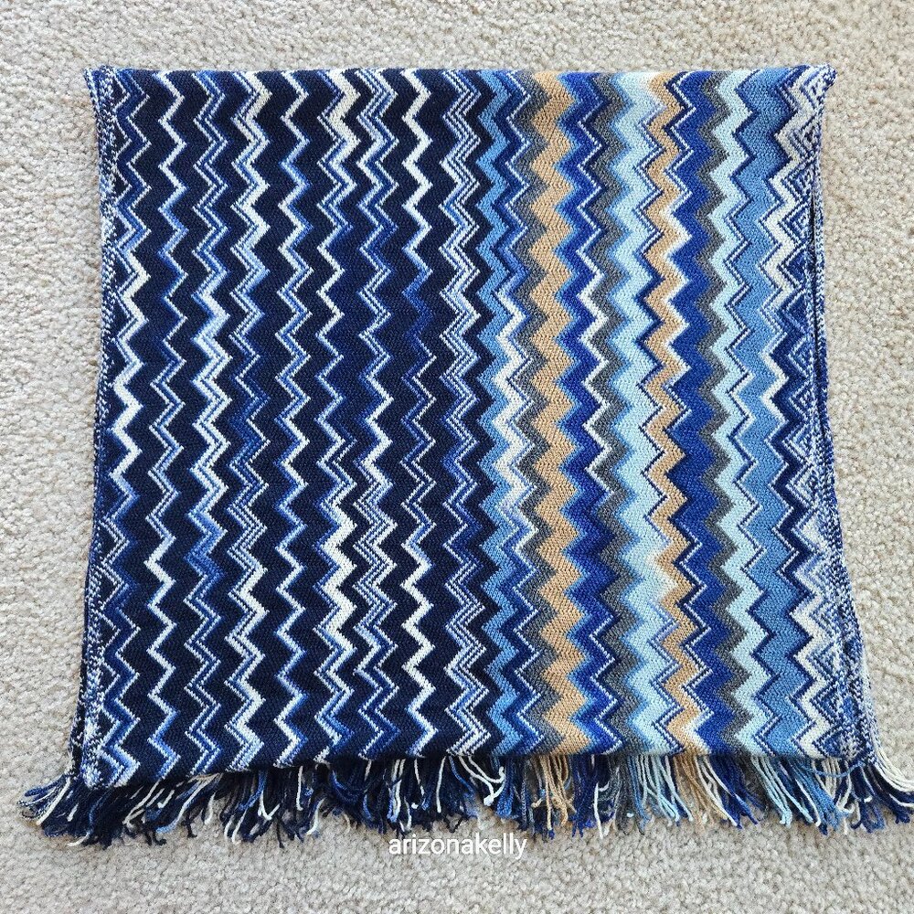 MIssoni 100% Wool Blue Zig Zag Scarf